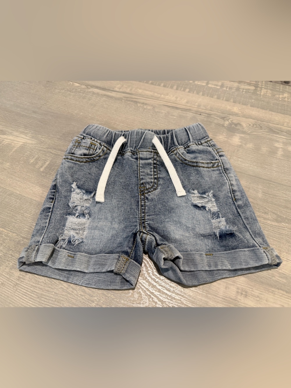 Little Bipsy White-String Light Blue Distressed Denim Shorts